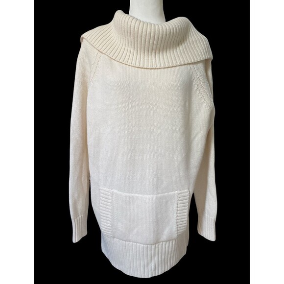 Vintage MODA International Ivory Cream Wool Blend Turtleneck Sweater Dress Sz L - Picture 4 of 10